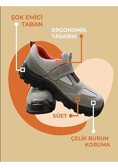Adesan Çelik Burunlu Süet İş Güvenlik Ayakkabısı Gri Gri