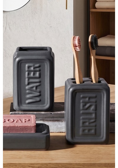Perotti 13891-3 Well Stoneware 4 Parça Banyo Seti Antrasit