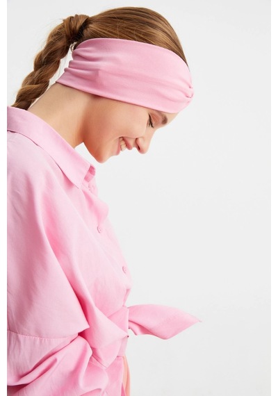 Kadın Çapraz Bağlamalı Pamuklu Penye, Kaymaz, Yumuşak, Esnek, Saç Bandı Bandana Pembe