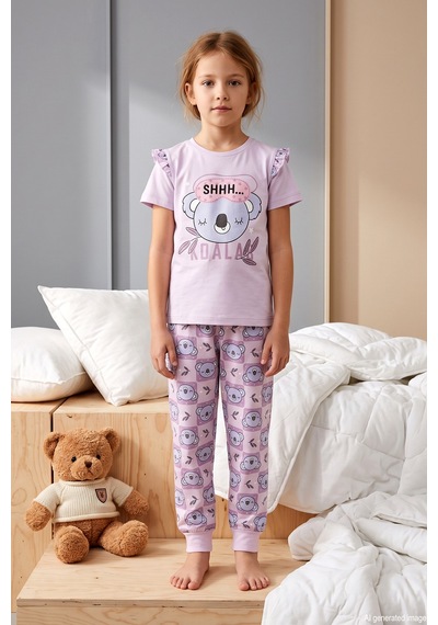 Remsa Kız Çocuk Kısa Kol Baskılı Penye Pijama Takımı 2624 Pudra01