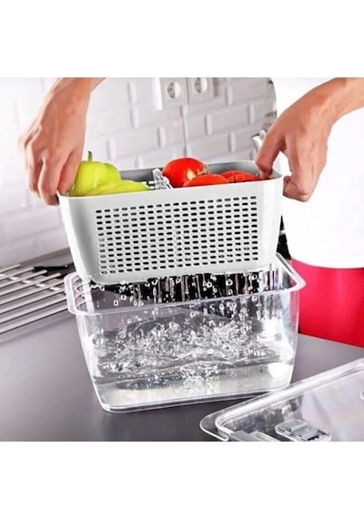 Vinoa 3'lü 2,5 Lt + 5 Lt + 9 Lt Süzgeçli Buzdolabı Düzenleyici Organizer + Saklama Kabı Beyaz