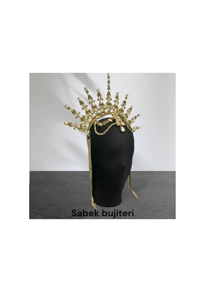 Alınlıklı Büyük After Gelin Tacı ,kına,nişan,söz,after,bride,party Taç Sarı - 707821223 Sarı