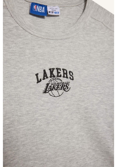 DeFactoFit NBA Los Angeles Lakers Standart Fit Bisiklet Yaka Nakış Baskı Fitilli Kaşkorse Kısa Kollu Tişört E3828AX25SMGR93