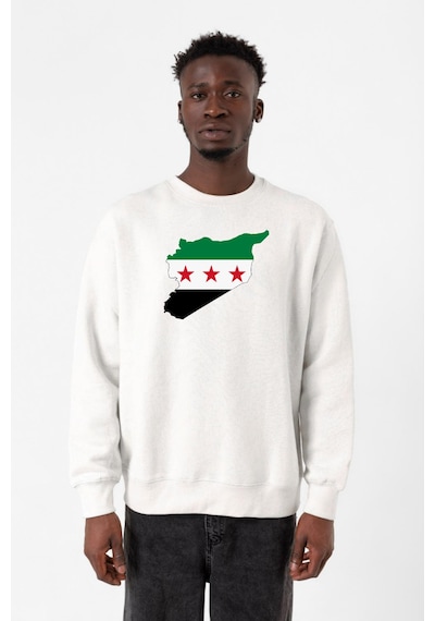 Suriye Yeni Bayrak Beyaz Erkek 2ip Sweatshirt Beyaz