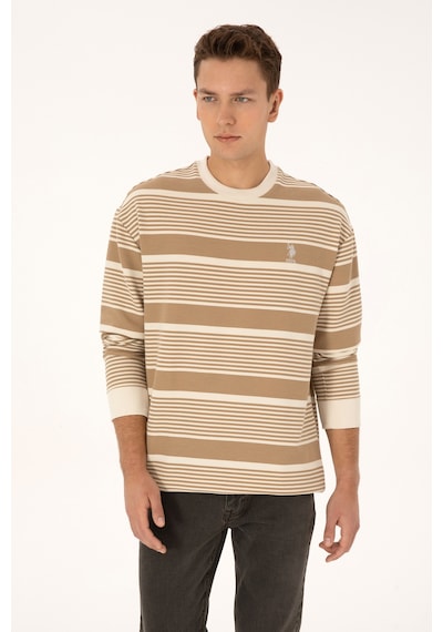 U.S. Polo Assn. Erkek Comfort Fit Bisiklet Yaka Krem Sweatshirt 50308135-VR256