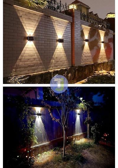 Technojet Solar Güneş Enerjili 4 Ledli Bahçe Aydınlatması Aplik Sarı Işık Led Lamba 2 Adet Siyah