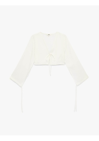 Koton V Yaka Crop Kadın Bluz 6sak60052pw Kırık Beyaz