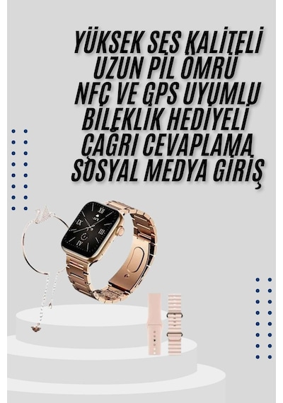 Akıllı Saat 3 Kordonlu Ve Aksesuarlı Bayanlar Için Şık Rose Renk - Lisinya