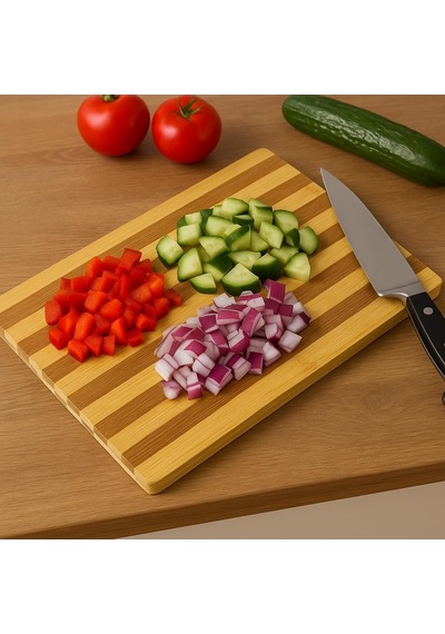 Bambu Kesme Tahtası 26x36 Cm Metal Kulp Lu Doğal Ahşap Kesim Panosu, Sebze Ve Et Kesme Tahtası, Çizilmez, Hijyenik Ve Dayanıklı