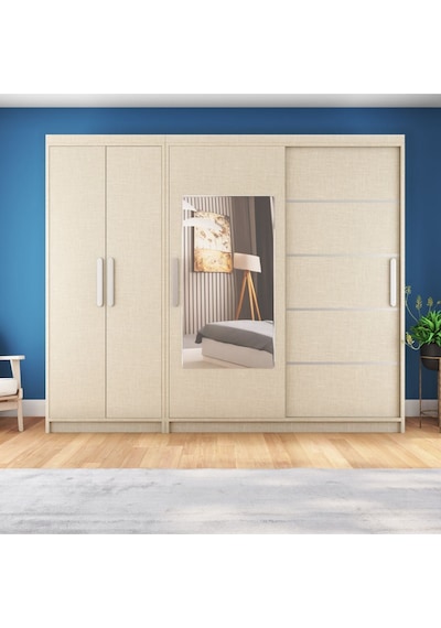 Sürgülü Gardırop Kısmı Kapaklı Sürgülü Gardırop 270cm /210 Cm Koton Vizon