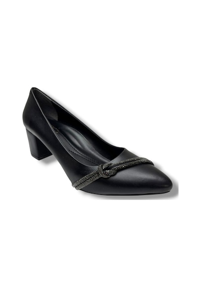 C-shoes Cv137-26 Cilt Deri Düğüm Taşlı Kalın Topuk Kadın Ayakkabı 41-42 Siyah
