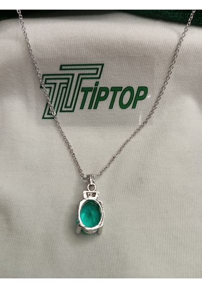 Tiptop/yeşil Taşlı Ve Gümüş Renk Yuvarlak Dorikalı Üç İncili Çelik Kolye Set Gümüş