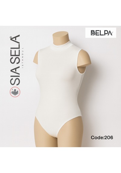 Belpa Sıla Sella Kadın Beyaz Yarım Balıkçı Yaka Kolsuz Body Beyaz