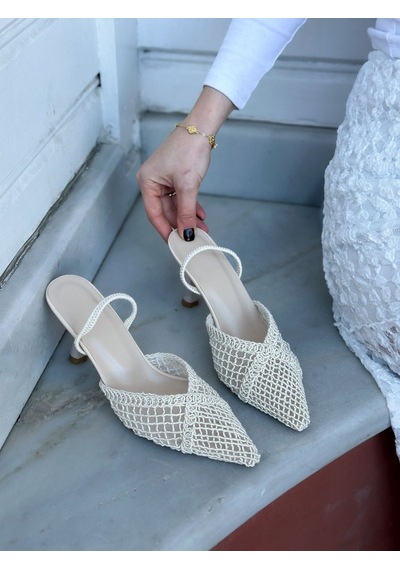 Ervanın Butiği Bej Örgü Leay Lastikli Kadın Stiletto-6149