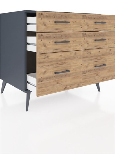 Kronos Şifonyer 6 Çekmeceli 88x59x80 Antrasit-antrasit/çam Antrasit/çam