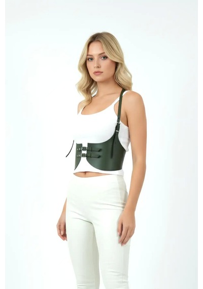 Najmaddin.com Beru Haki Renk Kalın Kadın Kemeri, Deri Kemer Harness - Brf605