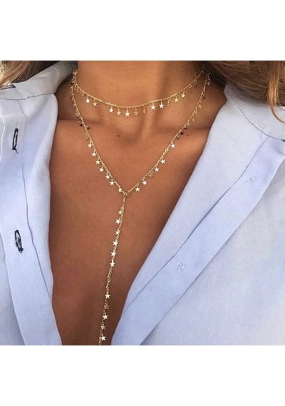 Choker Ve Y Kolye 2 Si 1 Arada Yıldızlı Gümüş Kolye Rose Gold