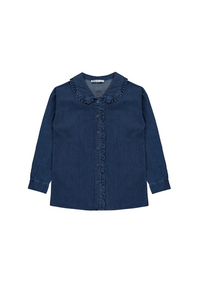 Civil Girls Fırfır Detaylı Denim 6-9 Yaş Gömlek - Mavi