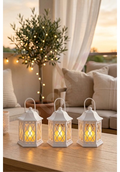 Balkon Süsü Mini Fener / 3 Lü Dekoratif Led Mumluk Seti