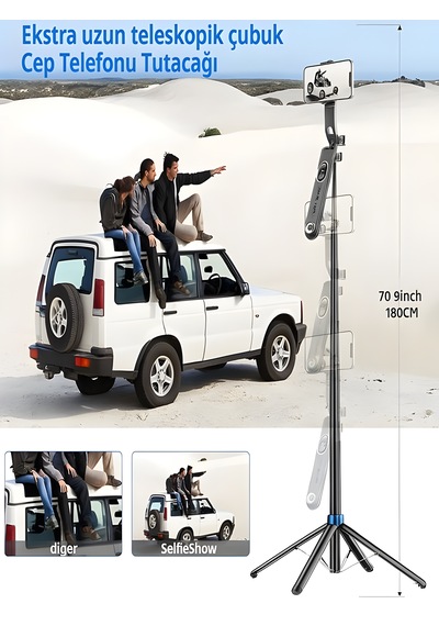 Apple Uyumlu iOS 360 Ayarlanabilir Bluetooth Kumandalı 180 Cm Telefon Tripod Android Gopro