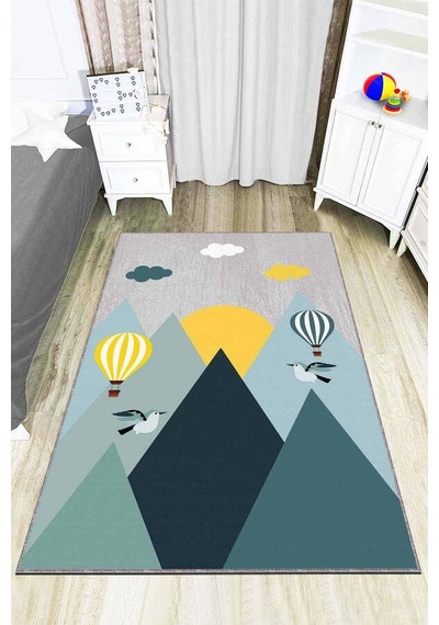 Yeşil Yıkanabilir Kaymaz Tabanlı Balonlu Bebek Halısı Ar764n11