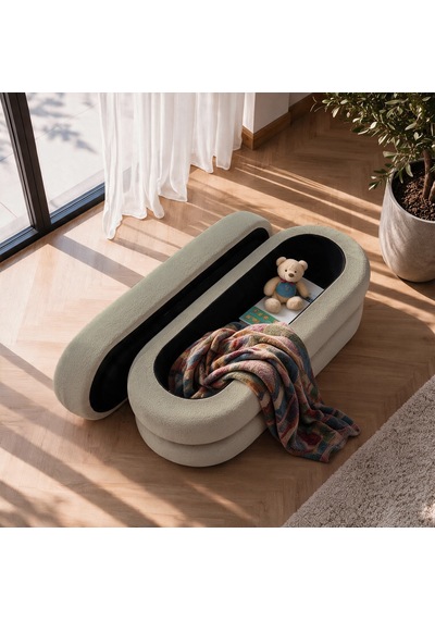 İnarch Dizayn Naturis Sandıklı Bench Depolama Alanlı Modern Puf Sütlü Kahve Sütlü Kahverengi