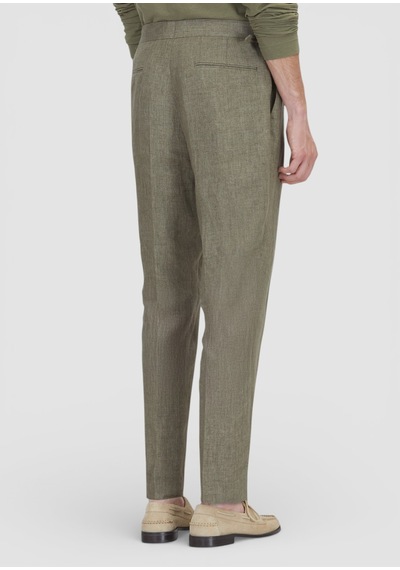 Ramsey Haki Düz Dokuma Regular Fit Casual %100 Keten Pantolon