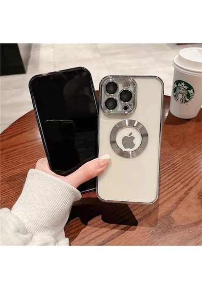 Apple Uyumlu iPhone 14 Promax Extra Kamera Korumalı Kamerası Cam Lensli Lazer Lüx Kılıf Kapak Tam Koruma Gümüş