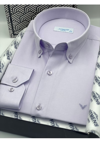 Slim Fit Uzun Kol Pamuklu Hediye Kutulu Kolay Ütülenebilir Erkek Gömlek Fs-002225 - Lila-2665