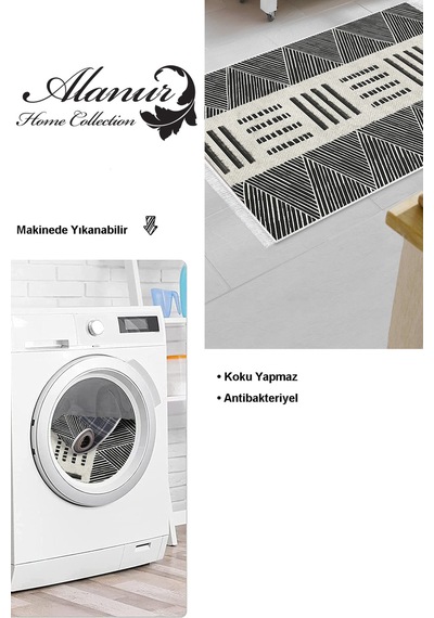 Dekoreko Kaymaz Taban Djt Mutfak Halısı Star Pamuk Saçaklı Iskandinav M1282 gri