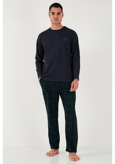 Buratti Pamuklu Regular Fit Bisiklet Yaka Ekoseli Erkek Pijama Takımı 6574001 Lacivert
