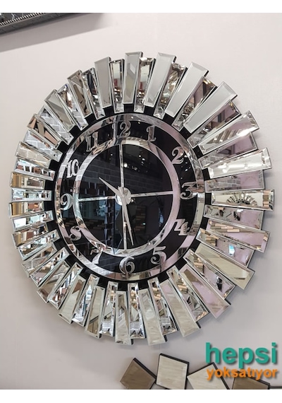 Güneş Argent Black Gümüş Siyah 85 Cm Dekoratif Aynalı Duvar Saati