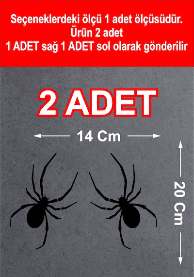Örümcek Sticker - 2 Adet - Araba Oto Motosiklet Cam Karavan Sticker - 00102 20x14 Cm