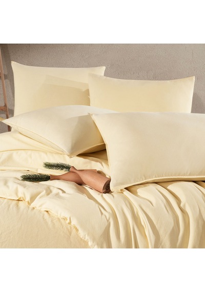 Çift Kişilik Nevresim Takımı 200x220 160x200+30 Lastikli Çarşaf 4 Yastık Kılıfı Sarı Sarı