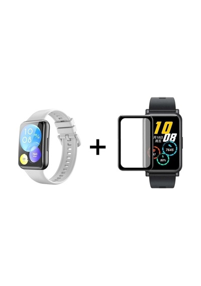 Watch Fit 2 Uyumlu Spor Soft Tasarım Silikon Kordon + Tam Kaplayan Ekran Koruyucu 2'li Set Xclor1532-beyaz