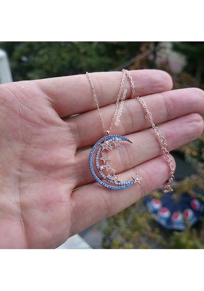 Modahilye 925 Ayar Gümüş Ayyıldız Özel Tasarım Rozegold Renk Kolye Rose Gold