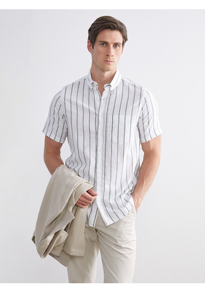 Lcwaıkıkı Classic Haki Regular Fit Çizgili Erkek Gömlek