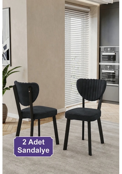 2 Adet Elma Sandalye Baby Face Kumaş Metal Iskelet Mutfak Yemek Masası Sandalyesi Antrasit