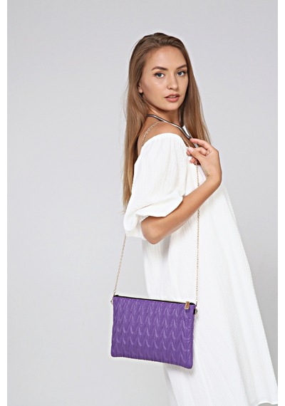 Morpelikan Mor Zikzak Clutch Kadın Portöy Çanta Mor