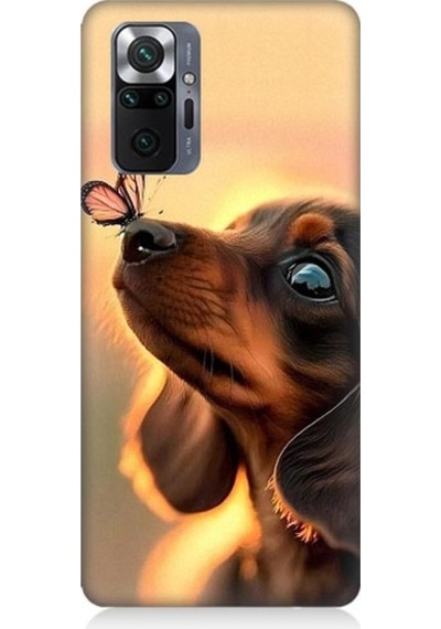 Xiaomi Redmi Note 10 Pro Uyumlu Sevimli Köpek Ve Kelebek Desenli Silikon Kılıf