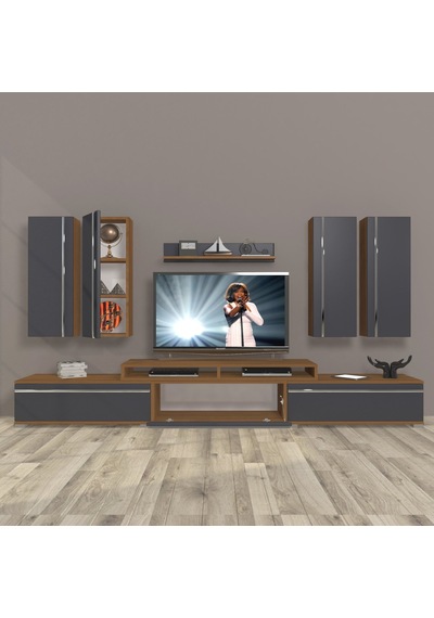 Decoraktiv Ekoflex 8d Mdf Tv Ünitesi Tv Sehpası Ceviz - Antrasit