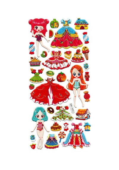 Sticker Kabartmalı Stiker Defter, Planlayıcı Etiket Sk103 9x18 Cm- Prenses Kız Giydirme