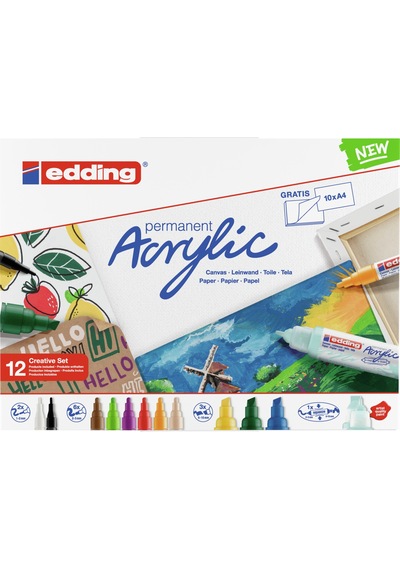 Edding Akrilik Boyama Markörü Yaratıcı Seti 12'Li + Resim Defteri