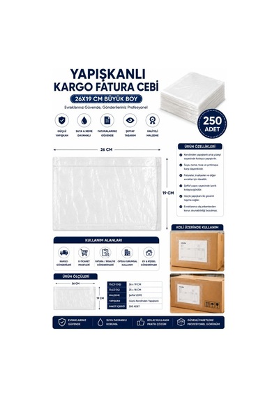 Northcity 26x19 Cm Büyük Boy Yapışkanlı Kargo Fatura Cebi 250 Adet