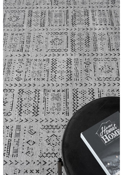 Gaia Gri Halı Yıkanabilir Kaymaz Taban Şönil Kilim Dokuma Pamuk Taban Kilim 10336 Gri