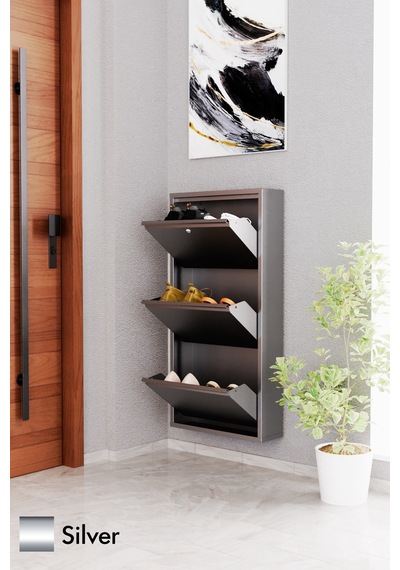 Evdemo Kilitli 3 Kapaklı Metal Ayakkabılık Silver Evdemo Kilitli 3 Kapaklı Metal Ayakkabılık Silver