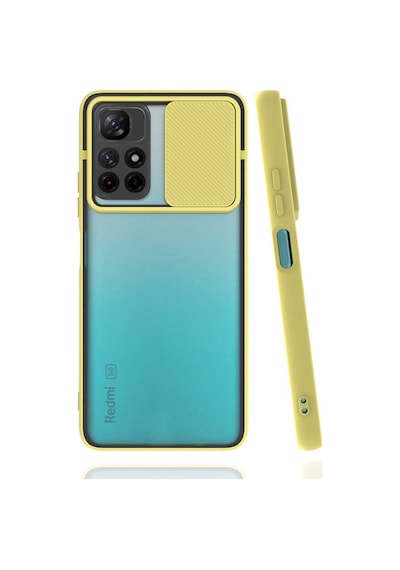 Kilifone - Xiaomi Uyumlu Poco M4 Pro 5g - Kılıf Slayt Sürgülü Arkası Buzlu Lensi Kapak - Sarı