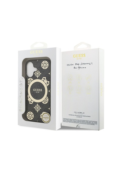 Apple Uyumlu iPhone 17 Kılıf Guess Lisanslı M-safeli Iml Peony Ve 4g Desenli Klasik Logolu Kapak Siyah Siyah