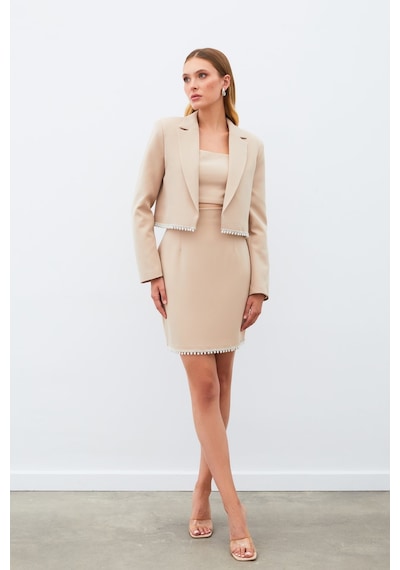 Sateen Aksesuarlı Kısa Etek - Bej-134929 Bej
