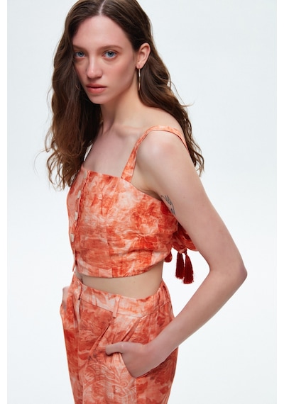 Adl Püskül Detaylı Desenli Crop Bluz 11542148000 Çok Renkli Adl Püskül Detaylı Desenli Crop Bluz 11542148000 Çok Renkli